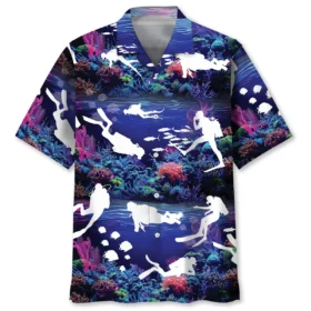 Plongée – Chemise hawaïenne corail néon océan