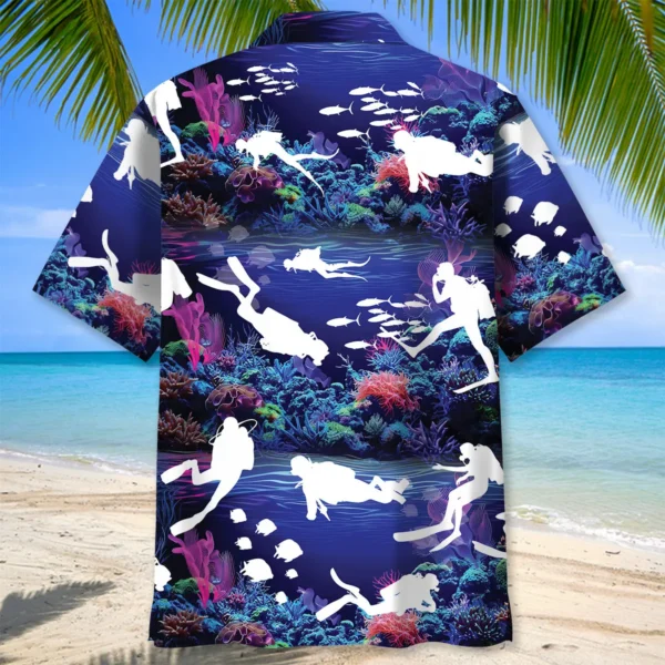 Plongée – Chemise hawaïenne corail néon océan – Image 2
