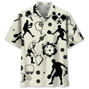 Pickleball – Chemise hawaïenne icônes noir & blanc