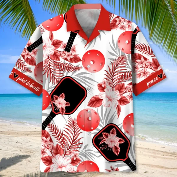 Pickleball – Chemise hawaïenne rouge – Image 2