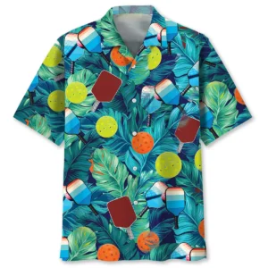 Pickleball – Chemise hawaïenne tropicale verte