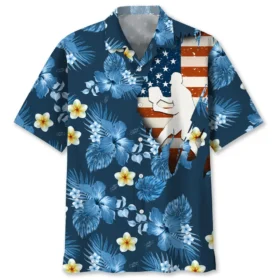 Pickleball – Chemise hawaïenne tropicale USA bleu