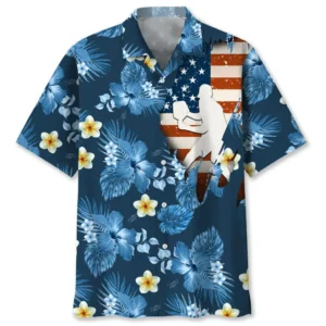Pickleball – Chemise hawaïenne tropicale USA bleu