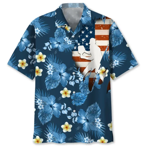 Pickleball – Chemise hawaïenne tropicale USA bleu
