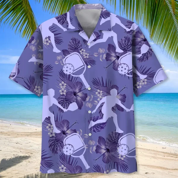 Pickleball – Chemise hawaïenne tropicale violet pervenche – Image 2