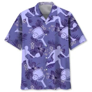 Pickleball – Chemise hawaïenne tropicale violet pervenche