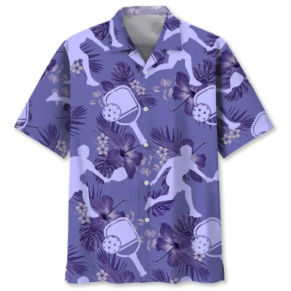 Pickleball – Chemise hawaïenne tropicale violet pervenche