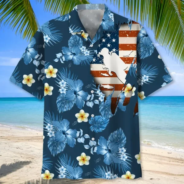 Plongée – Chemise hawaïenne tropicale USA bleu – Image 2