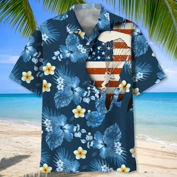 Parachutisme – Chemise hawaïenne tropicale USA bleu – Image 2