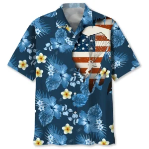 Parachutisme – Chemise hawaïenne tropicale USA bleu