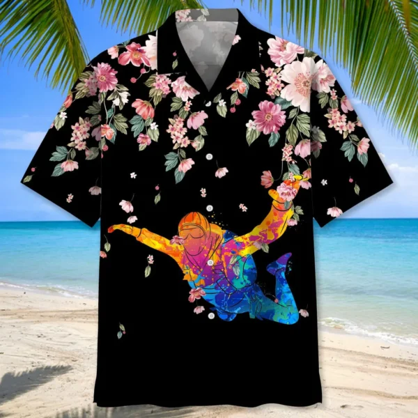Parachutisme – Chemise hawaïenne fleurs aquarelle – Image 2
