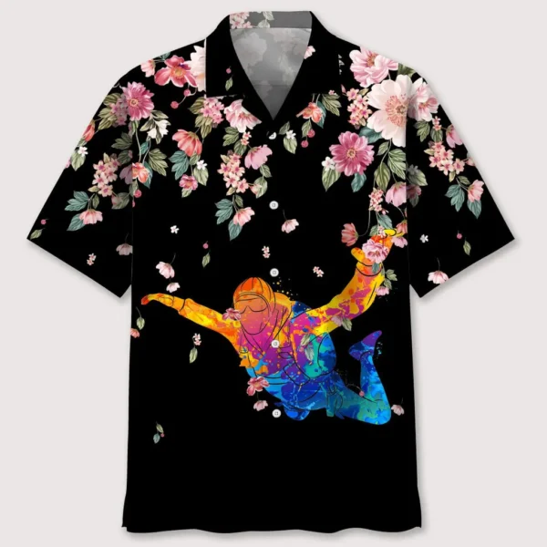 Parachutisme – Chemise hawaïenne fleurs aquarelle