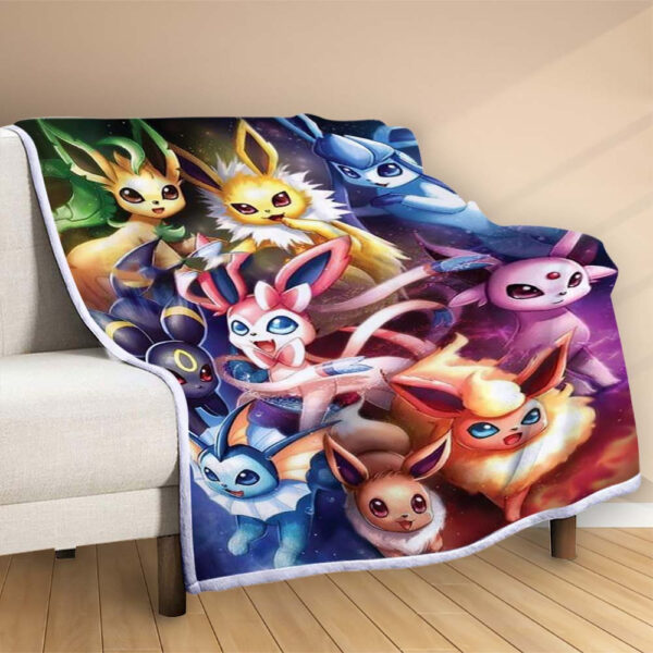 Plaid Tous les Pokémon Évoli Evolutions 1002 Couverture Polaire Plaid Canapé – Image 2