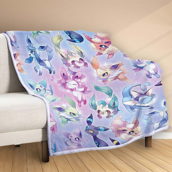 Plaid Tous les Pokémon Évoli Evolutions 1006 Couverture Polaire Plaid Canapé – Image 2