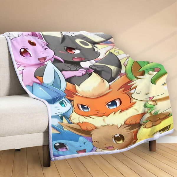 Plaid Tous les Pokémon Évoli Evolutions 1003 Couverture Polaire Plaid Canapé – Image 2