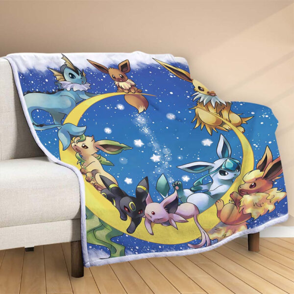Plaid Toutes les évolutions Évoli Pokémon sur la lune Couverture Polaire Plaid Canapé – Image 2
