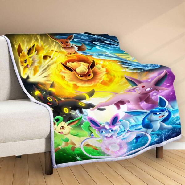 Plaid Tous les Pokémon Évoli Evolutions 1004 Couverture Polaire Plaid Canapé – Image 2