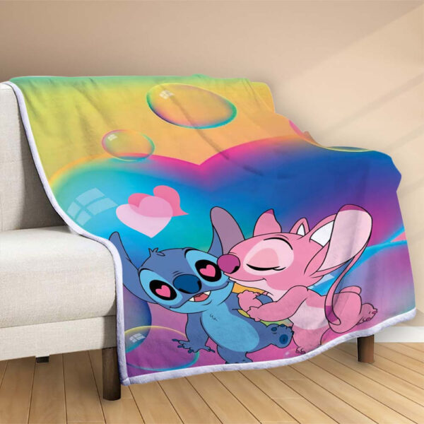 Plaid Disney Stitch et Angle amoureux Couverture Polaire Plaid Canapé – Image 2