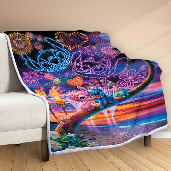 Plaid Disney Stitch et Angle Kiss amour feux d'artifice Couverture Polaire Plaid Canapé – Image 2