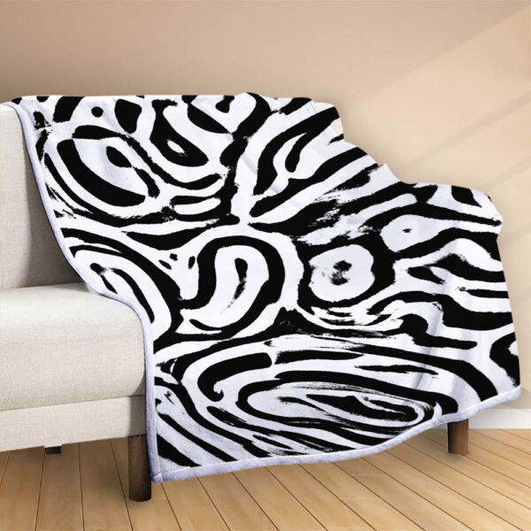 Plaid Motif Zèbre Blanc Noir Couverture Polaire Plaid Canapé – Image 2