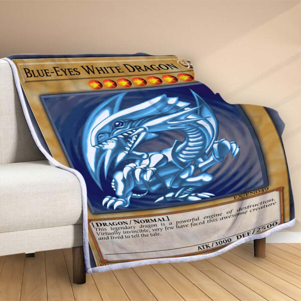 Plaid Dragon blanc aux yeux bleus Couverture Polaire Plaid Canapé – Image 2