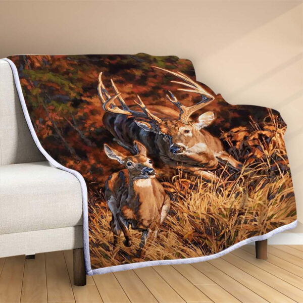 Plaid Famille de cerfs Couverture Polaire Plaid Canapé – Image 2