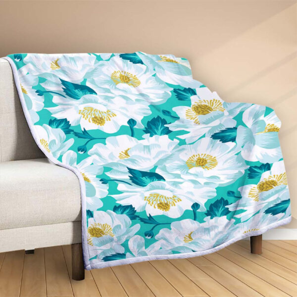 Plaid Floral Bleu Couverture Polaire Plaid Canapé – Image 2
