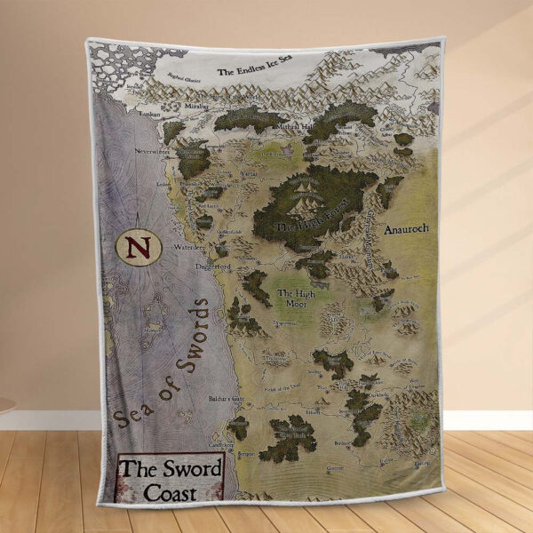 Plaid Royaumes oubliés La carte de Sword Coast Couverture Polaire Plaid Canapé