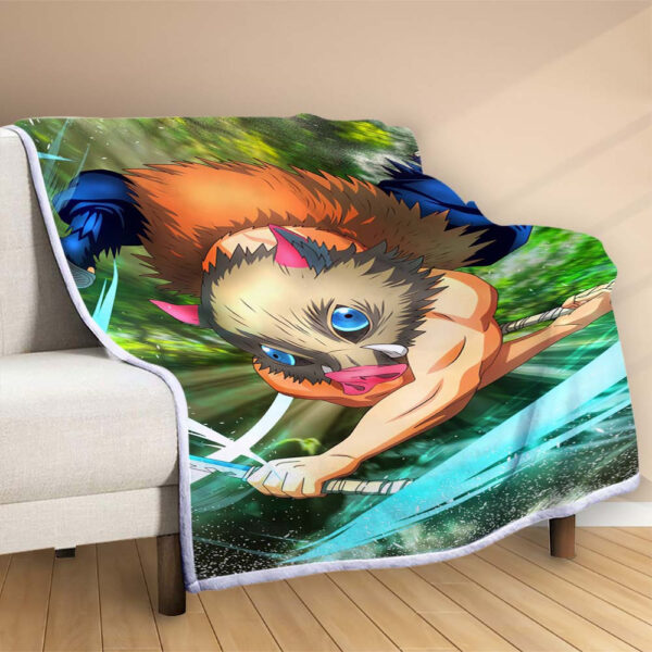 Plaid Inosuke Demon Slayer Kimetsu no Yaiba Couverture Polaire Plaid Canapé – Image 2
