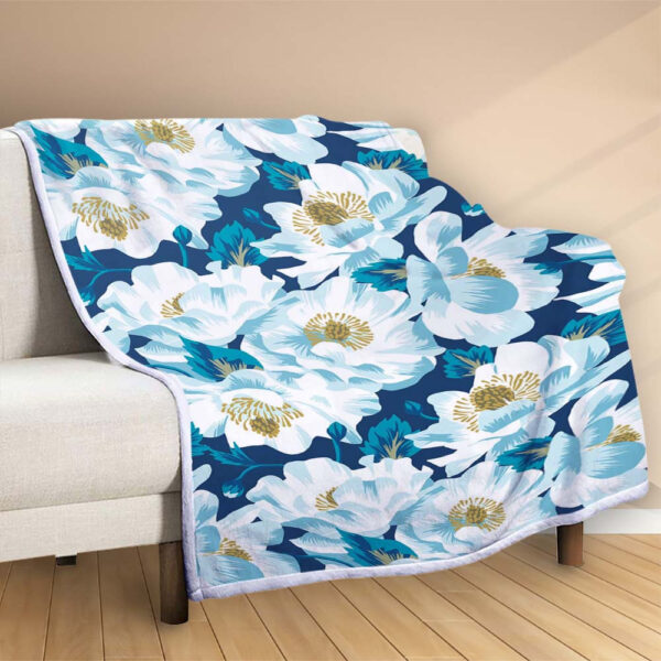Plaid Floral Bleu Marine Couverture Polaire Plaid Canapé – Image 2