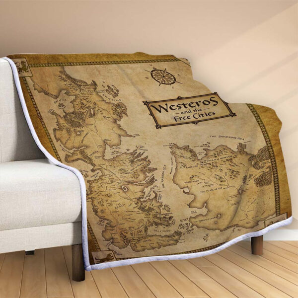 Plaid Game Of Thrones Westeros et la carte des villes libres Couverture Polaire Plaid Canapé – Image 2