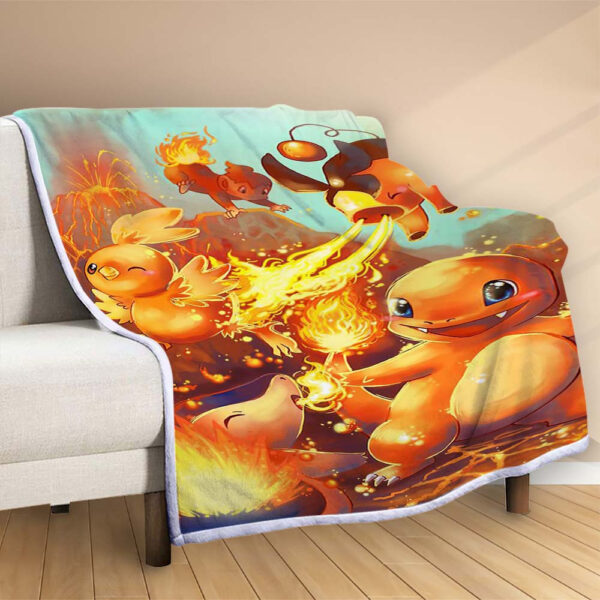 Plaid Feu Pokemon Salamèche Couverture Polaire Plaid Canapé – Image 2