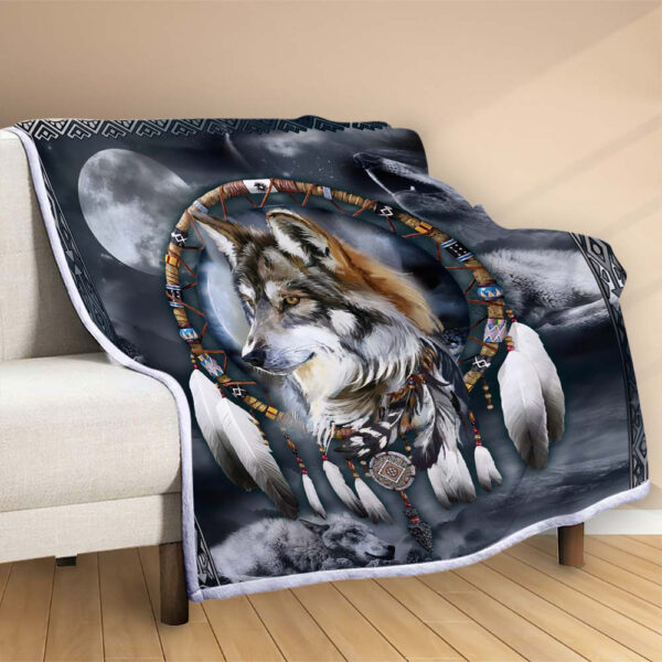 Plaid Loup amérindien Couverture Polaire Plaid Canapé – Image 2