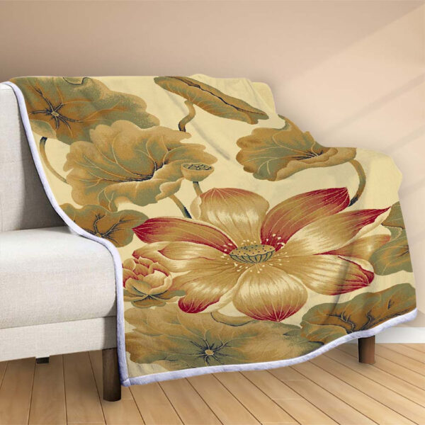 Plaid Floral Lotus Couverture Polaire Plaid Canapé – Image 2