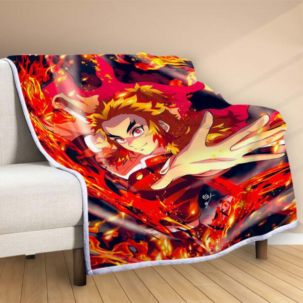 Plaid Rengoku Demon Slayer Kimetsu no Yaiba Couverture Polaire Plaid Canapé – Image 2