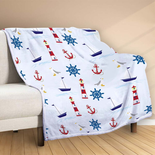 Plaid Idées de décoration de chambre de motif nautique pour enfants Couverture Polaire Plaid Canapé – Image 2