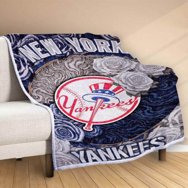 Plaid New York Yankees Baseball Team On Blue Rose Couverture Polaire Plaid Canapé – Image 2