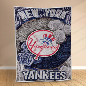 Plaid New York Yankees Baseball Team On Blue Rose Couverture Polaire Plaid Canapé