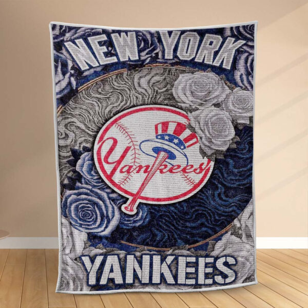 Plaid New York Yankees Baseball Team On Blue Rose Couverture Polaire Plaid Canapé