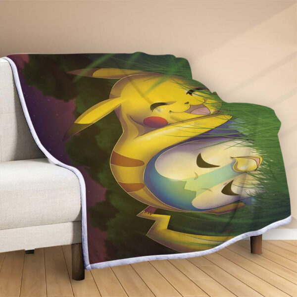 Plaid Pokémon Pikachu et Pochama Couverture Polaire Plaid Canapé – Image 2
