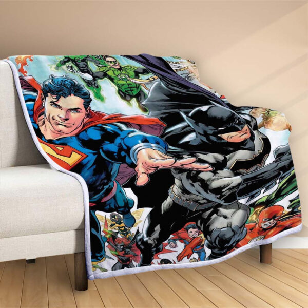 Plaid Superman et Batman avec un autre personnage Couverture Polaire Plaid Canapé – Image 2