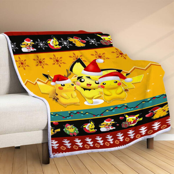 Plaid Pikachu Pokémon Joyeux Noël Couverture Polaire Plaid Canapé – Image 2