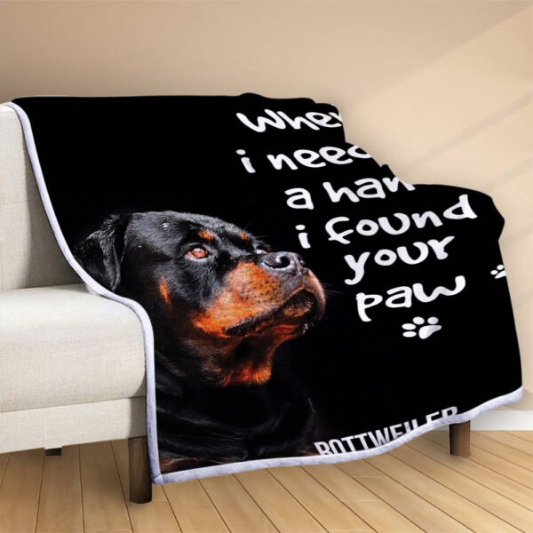 Plaid Citation de Rottweiler Quand j'avais besoin d'un coup de main, j'ai trouvé ta patte Couverture Polaire Plaid Canapé – Image 2