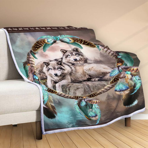 Plaid Attrape-rêve animal loup Couverture Polaire Plaid Canapé – Image 2