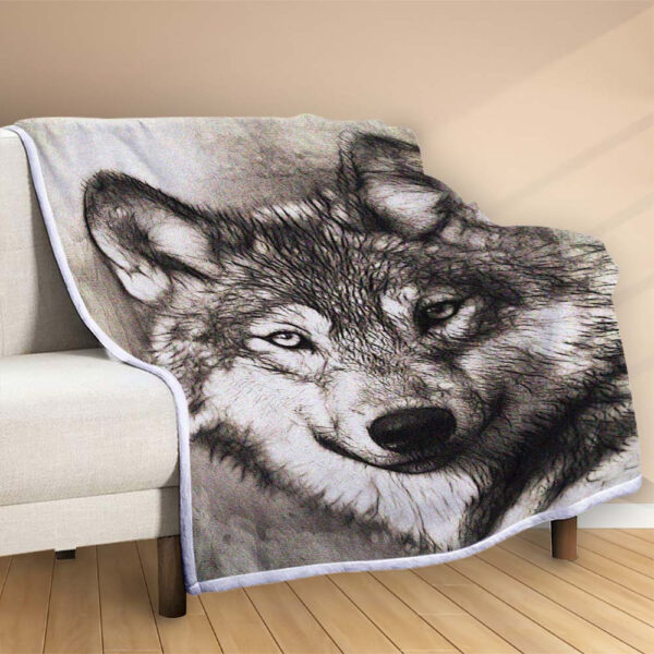 Plaid loup portrait tête prédateur Couverture Polaire Plaid Canapé – Image 2