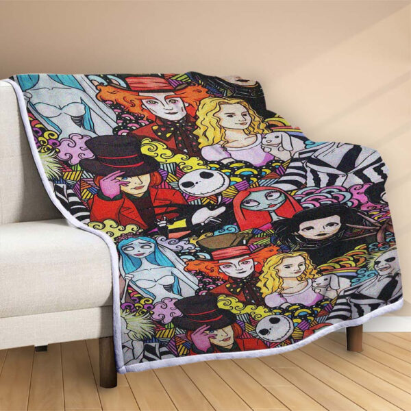 Plaid Tim Burton Personnages 2 Couverture Polaire Plaid Canapé – Image 2