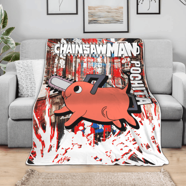 Plaid Pochita Chainsaw Man 02 Couverture Plaid Polaire Plaid Canapé – Image 3