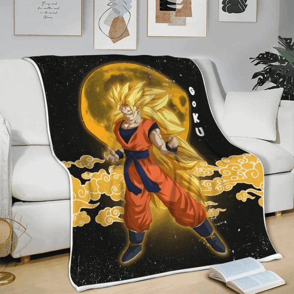 Plaid Goku Super Saiyan SSJ 3 Dragon Ball DBZ Couverture Plaid Polaire Plaid Canapé – Image 3