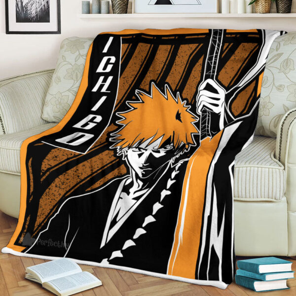 Plaid Ichigo Kurosaki Bleach 01 Couverture Plaid Polaire Plaid Canapé – Image 2