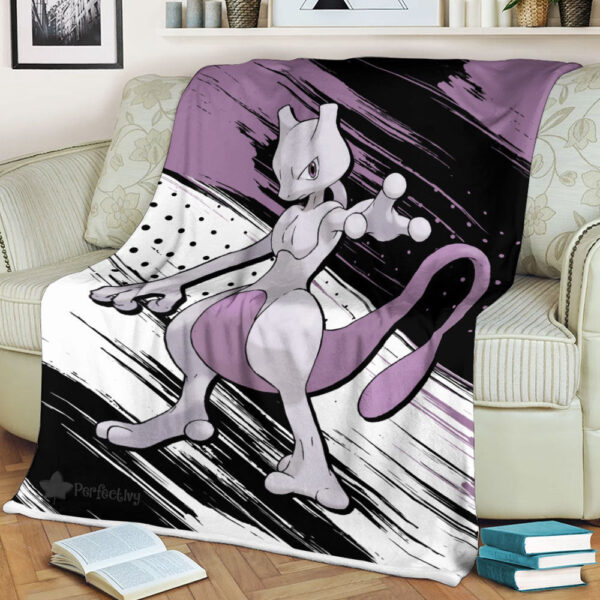 Plaid Pokémon Mewtwo Couverture Plaid Polaire Plaid Canapé – Image 2
